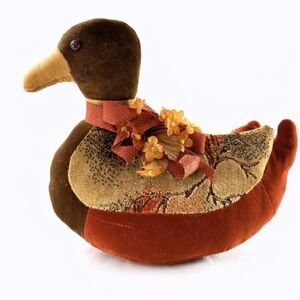 Vintage Duck Doorstop Weighted Corduroy Plush 14” Fall Autumn Country Decor